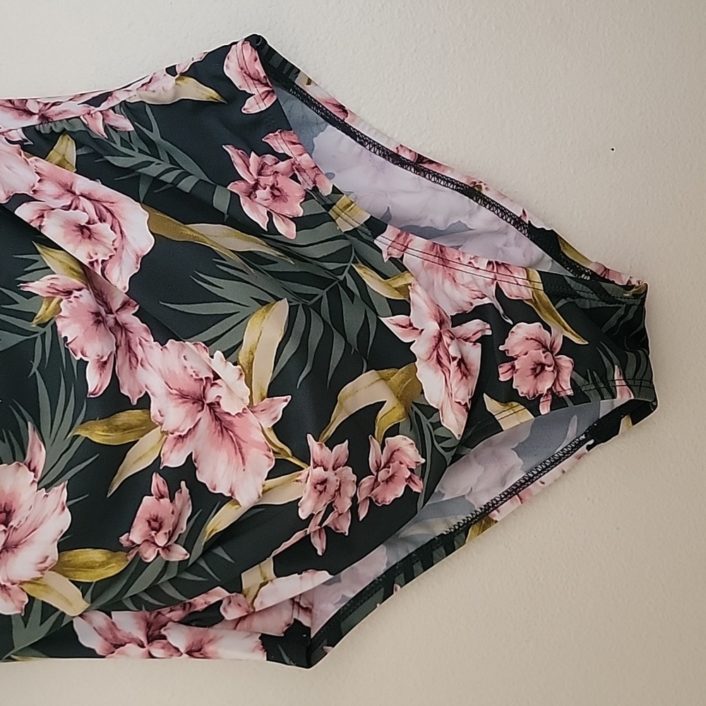 Kona Sol Grren & Pink Floral  Strapless One Piece Bathing Suit M - Picture 4 of 15